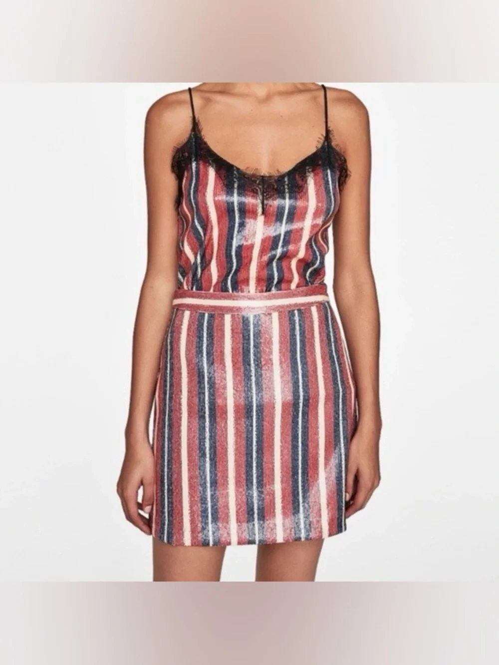 Rare EUC Zara Sequin Striped Skirt - Red, Navy & White - Size Small